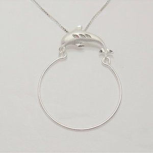 STERLING SILVER NAUTICAL FROSTED DOLPHIN SEA LIFE CHARM HOLDER PENDANT NECKLACE